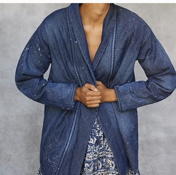 Anthropologie Pilcro Quilted Denim Kimono Jacket, Size L   oversized  Sz… - Picture 3 of 16